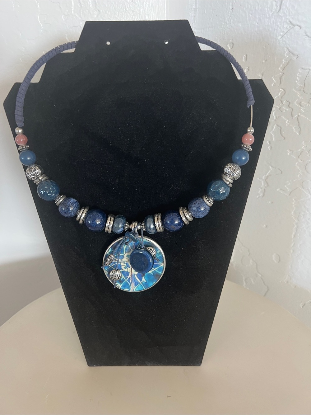 Handcrafted Blue Beaded Pendant Necklace - Women's Jewelry